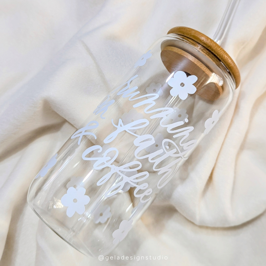 Running On Faith & Coffee Glass Can